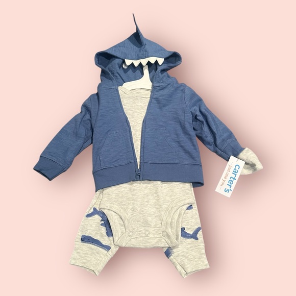 Carter's Other - NWT Carter's Blue Shark Print Outfit Set With Shark Hoodie Size 3 Months